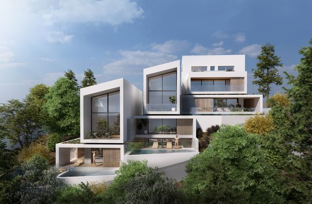 Exterior — the volumes on the slope