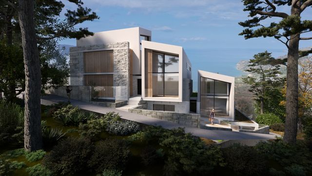 Exterior — the volumes on the slope